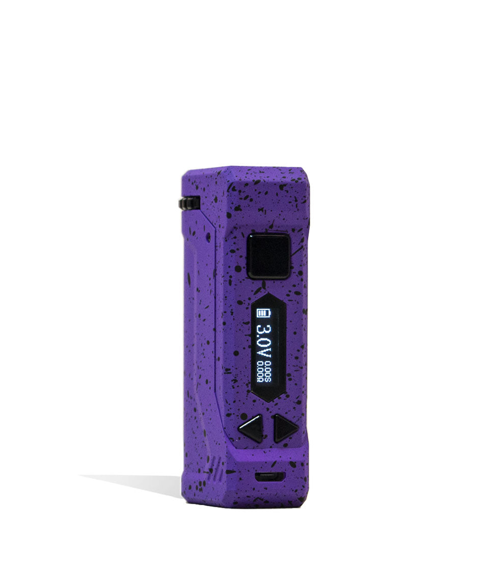 Purple Black Spatter Wulf Mods UNI Pro Max Concentrate Kit Vaporizer Front View on White Background