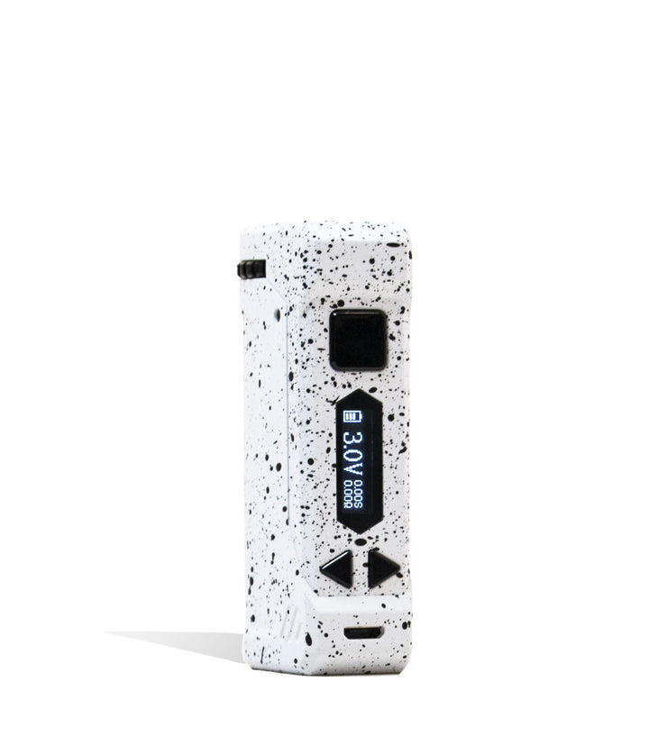 White Black Spatter Wulf Mods UNI Pro Max Concentrate Kit Vaporizer Front View on White Background