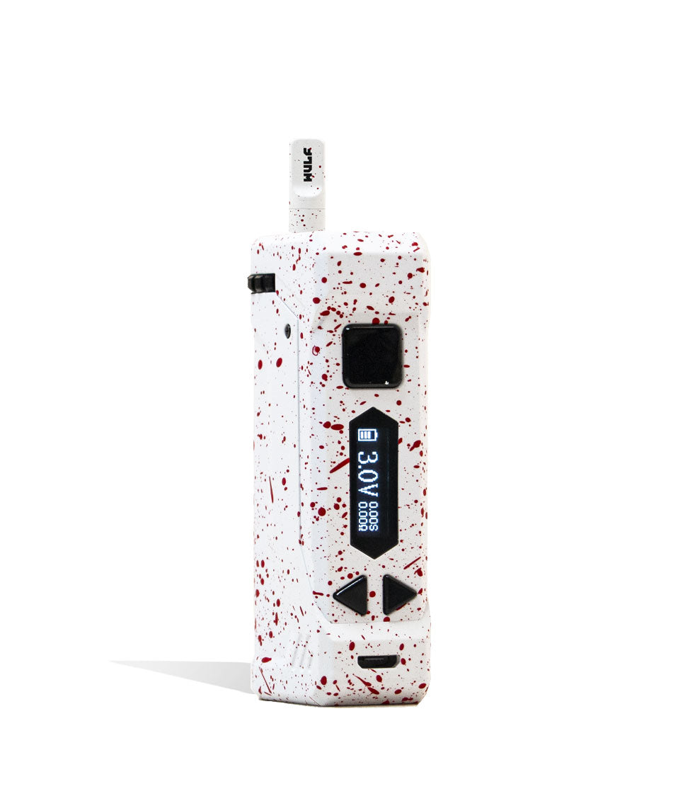 White Red Spatter Wulf Mods UNI Pro Max Concentrate Kit Vaporizer With Tank Front View on White Background