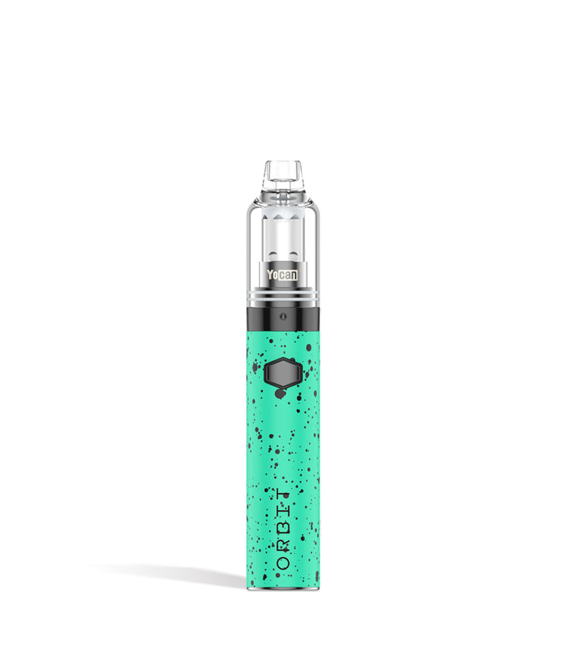Teal Black Spatter front view Wulf Mods Orbit Concentrate Vaporizer on white studio background