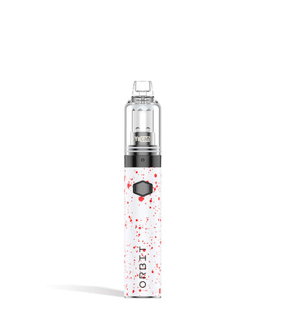 White Red  Spatter front view Wulf Mods Orbit Concentrate Vaporizer on white studio background