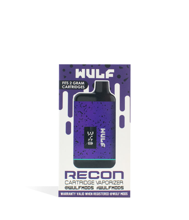 Purple Black Spatter Wulf Mods Recon Cartridge Vaporizer single pack on white background