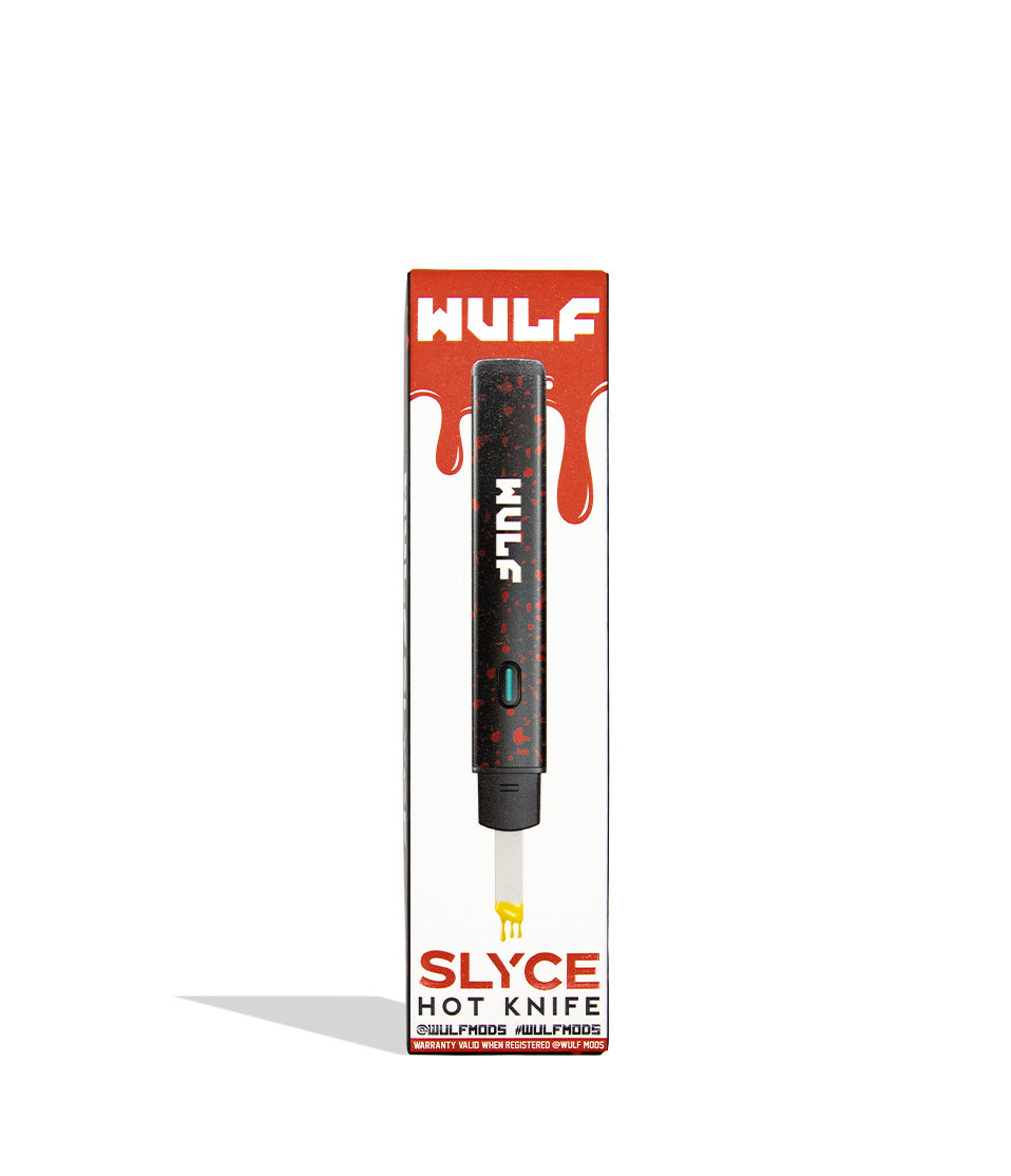Wulf Slyce black red spatter individual packaging on a white background