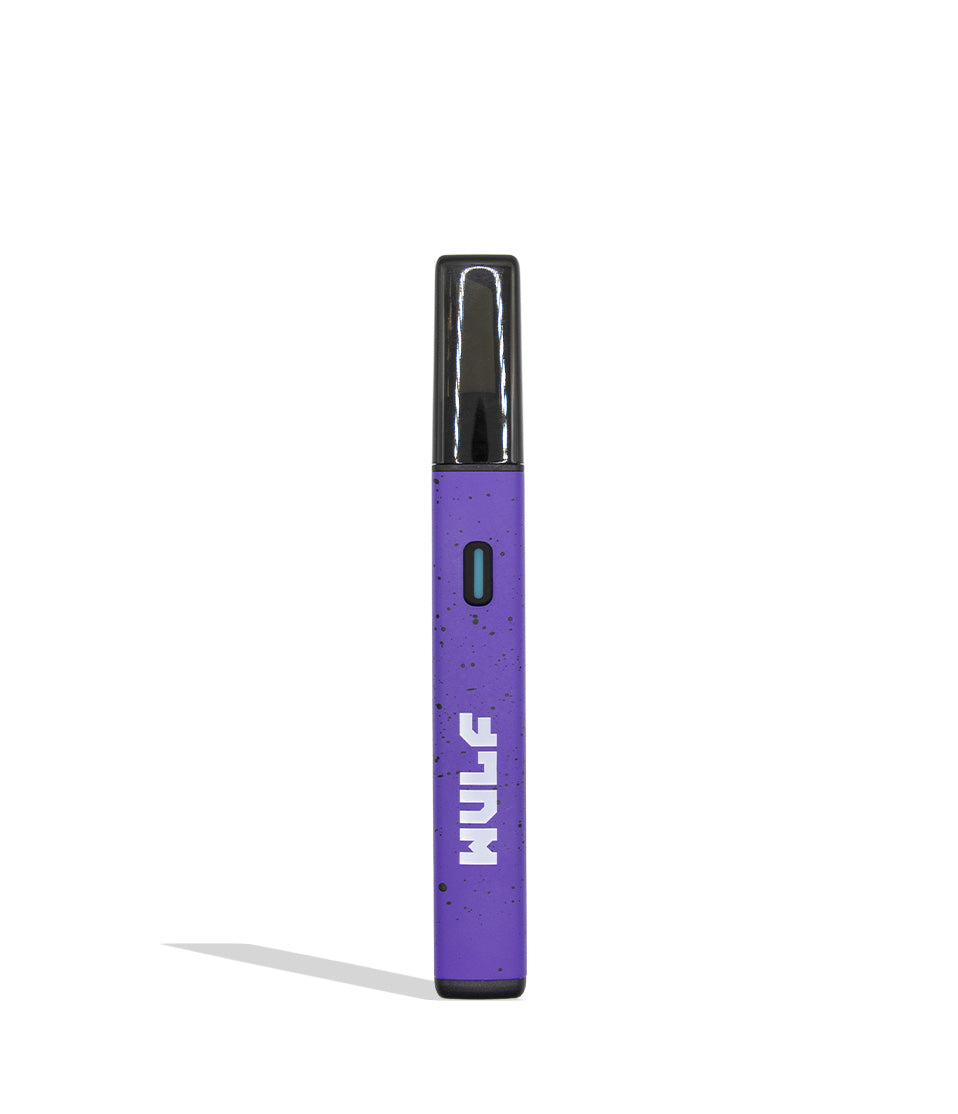 Wulf Slyce hot knife purple black spatter on a white background