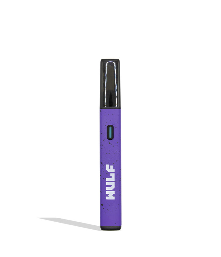 Wulf Slyce hot knife purple black spatter on a white background