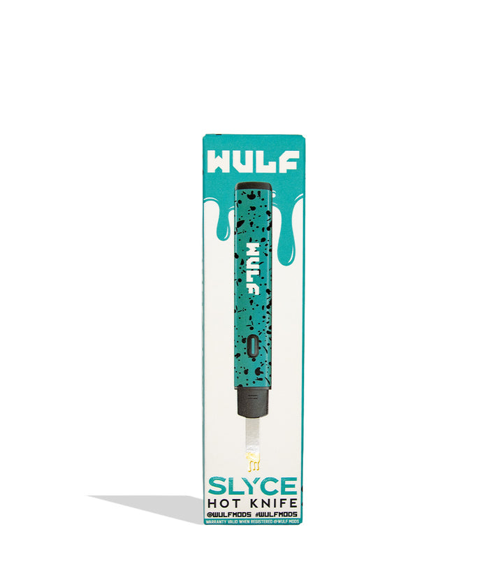 Wulf Slyce teal black spatter individual packaging on a white background