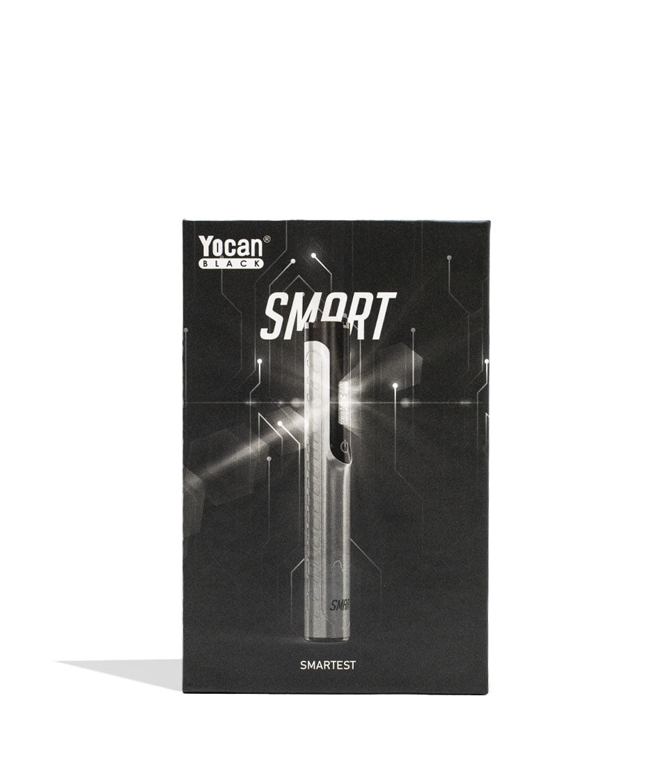 Silver Yocan Black Smart Cartridge Vaporizer Packaging Front View on White Background