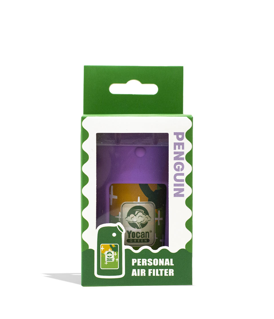 Purple Yocan Green Series Penguin Personal Air Filter Packaging Front View on White Background