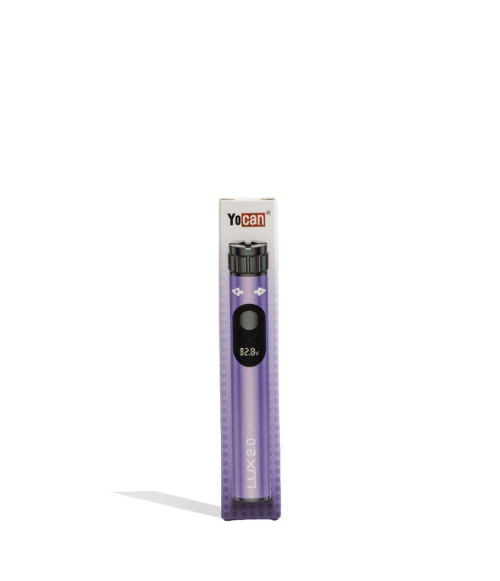 Purple Yocan Lux 2.0 Variable Voltage Battery 15pk Packaging Front View on White Background