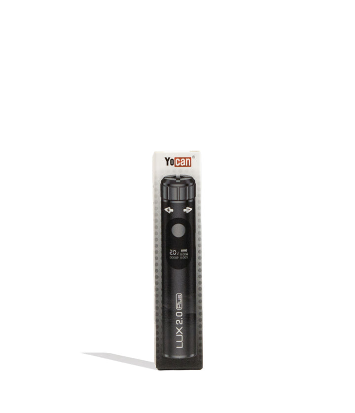 Black Yocan Lux Plus 2.0 Variable Voltage Battery 15pk Packaging Front View on White Background