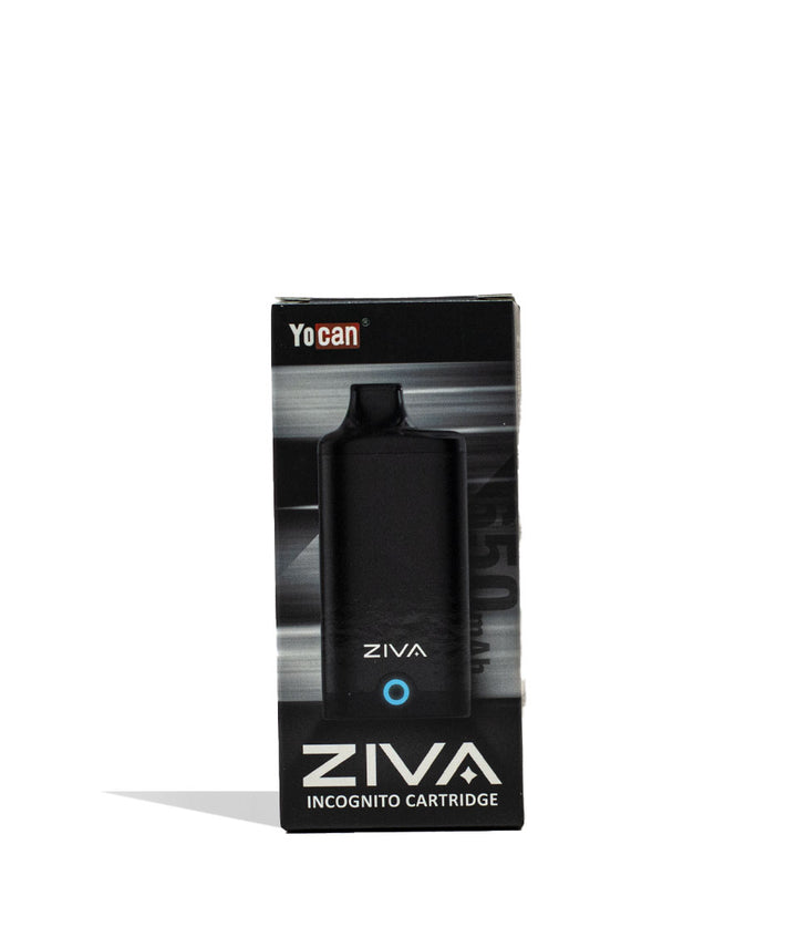 Black Yocan ZIVA Smart Cartridge Vaporizer 10pk Packaging Single Front View on White Background