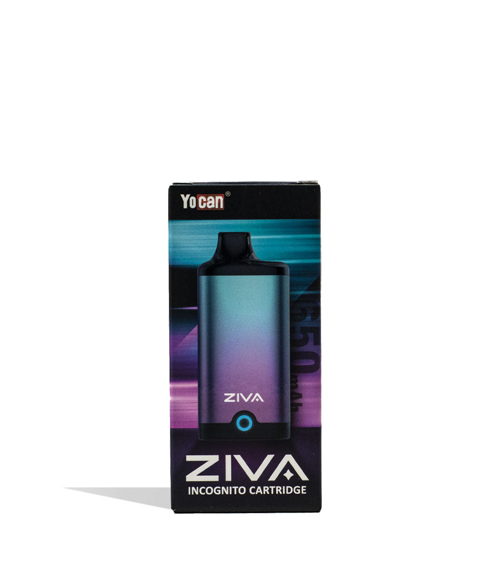 Blue Purple Yocan ZIVA Smart Cartridge Vaporizer 10pk Packaging Single Front View on White Background