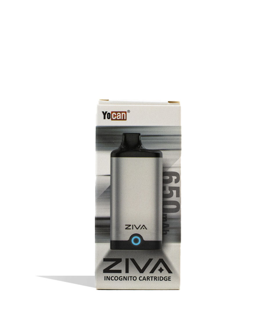 Silver Yocan ZIVA Smart Cartridge Vaporizer 10pk Packaging Single Front View on White Background