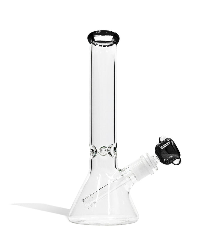 Black 10 inch 4mm Thick Beaker Water Pipe with Ice Pinch and Colored Bowl on white background