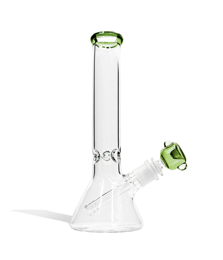 Lake Green 10 inch 4mm Thick Beaker Water Pipe with Ice Pinch and Colored Bowl on white background