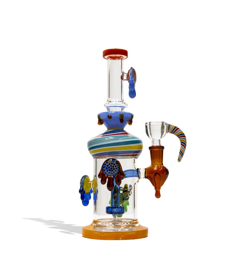 Orange 10 Inch Dab Rig With Multi Designed Pearls Front View on White Background