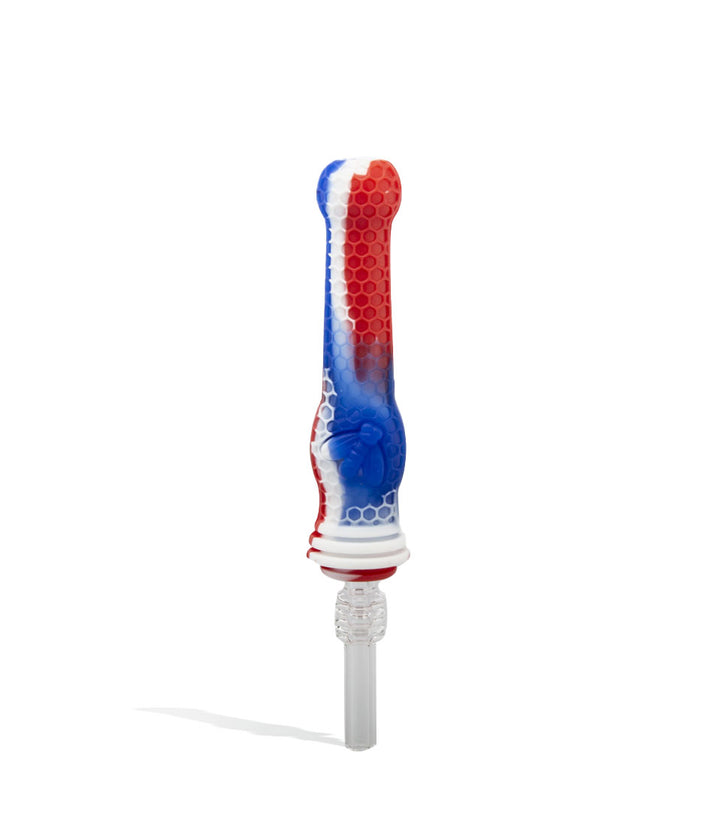 Red/White/Blue 10mm Silicone Nectar Straw with QuartzTip on white background