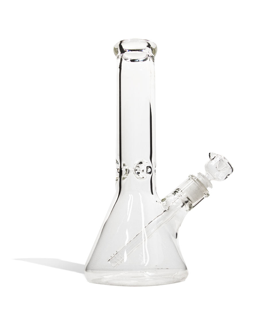 Clear 12 inch Beaker Water Pipe with Ice Pinch and Colored Bowl Front View on White Background