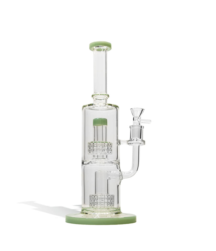 Jade Green 12 Inch Dual Perc Waterpipe with Color Matched Mouthpiece and Base on white studio background