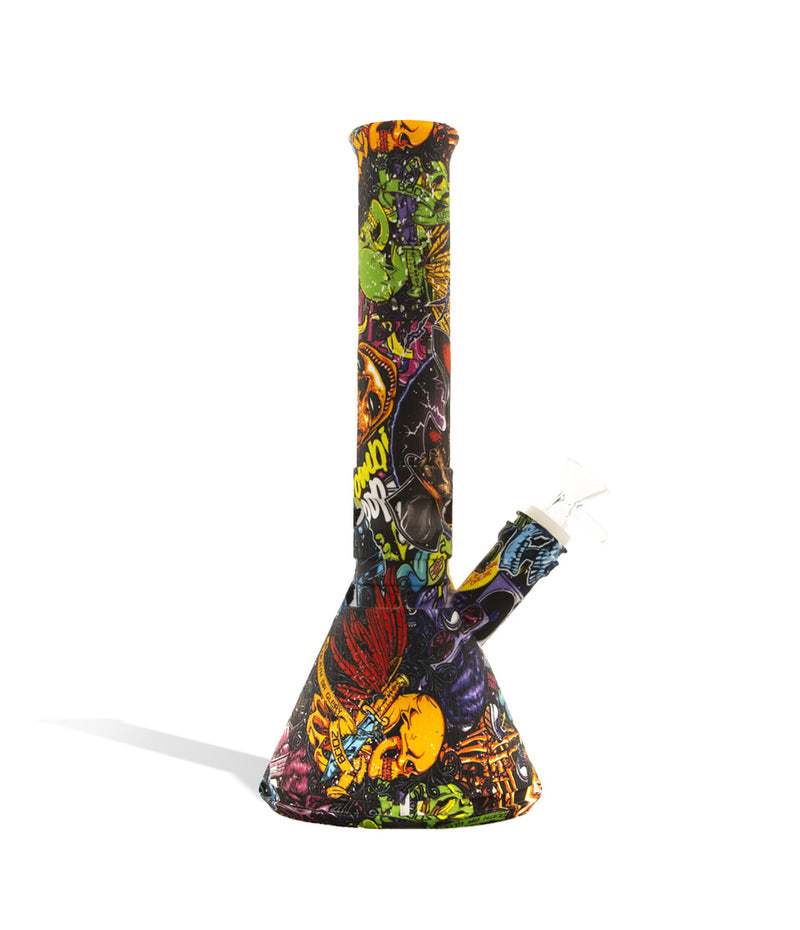 Skull 12 inch Silicone Beaker Water Pipe with Custom Designs on white studio background