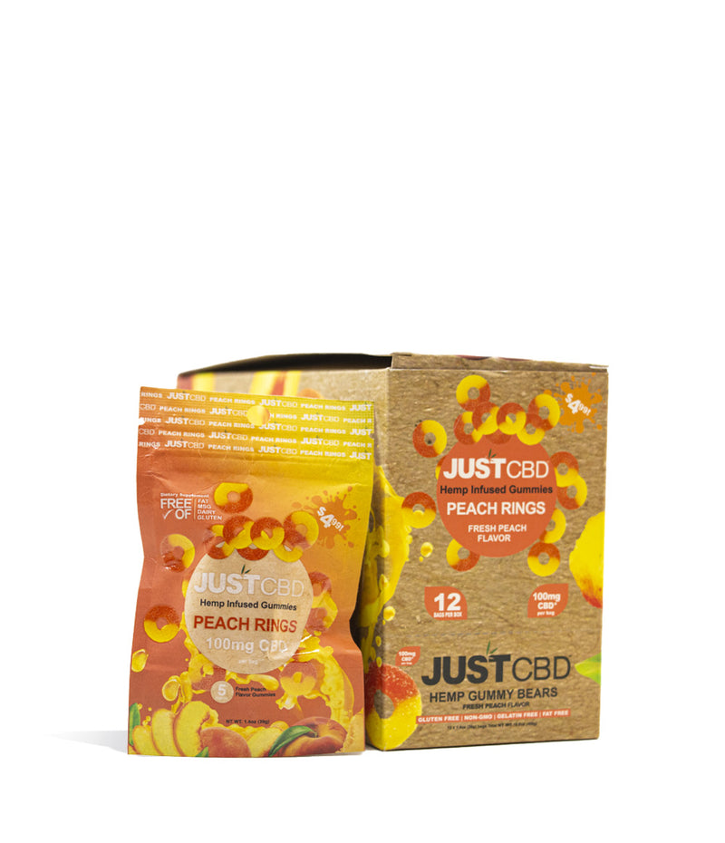 Peach Rings Just CBD 100mg Hemp Infused Gummies 12pk on white background