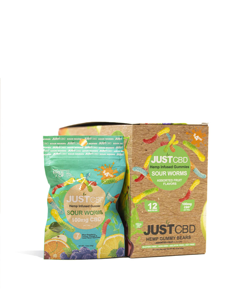 Sour Worms Just CBD 100mg Hemp Infused Gummies 12pk on white background