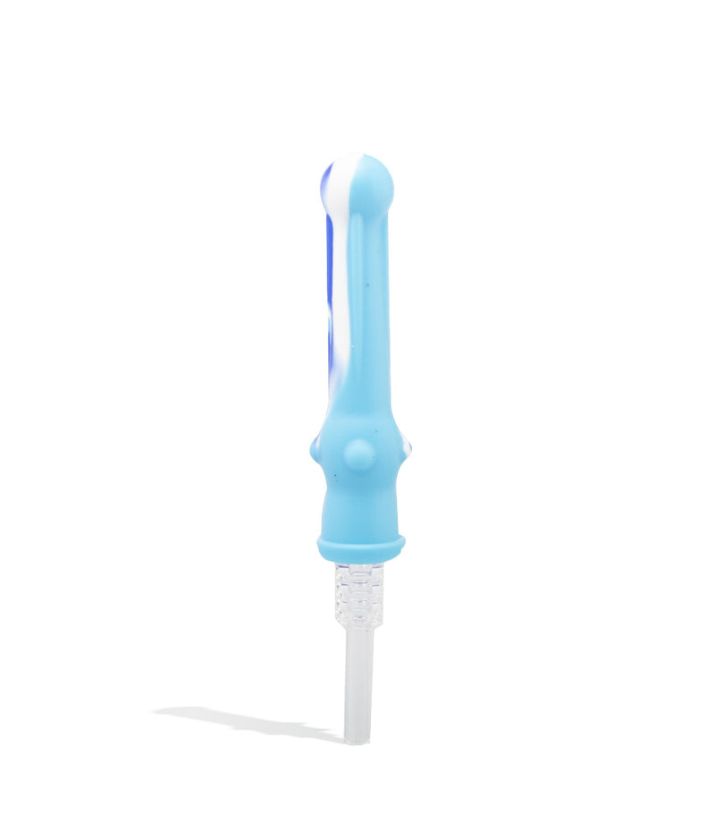 Light Blue 14mm Silicone Nectar Straw with Quartz Tip on white background