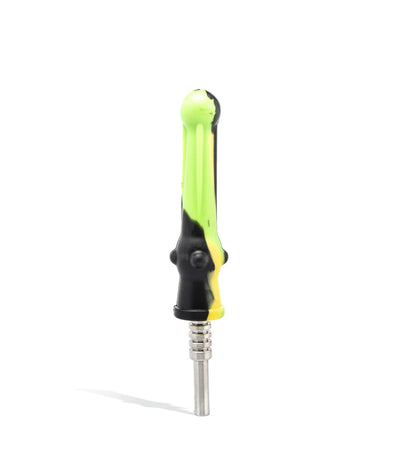 Green/Black/Yellow 14mm Silicone Nectar Straw with Titanium Tip on white background