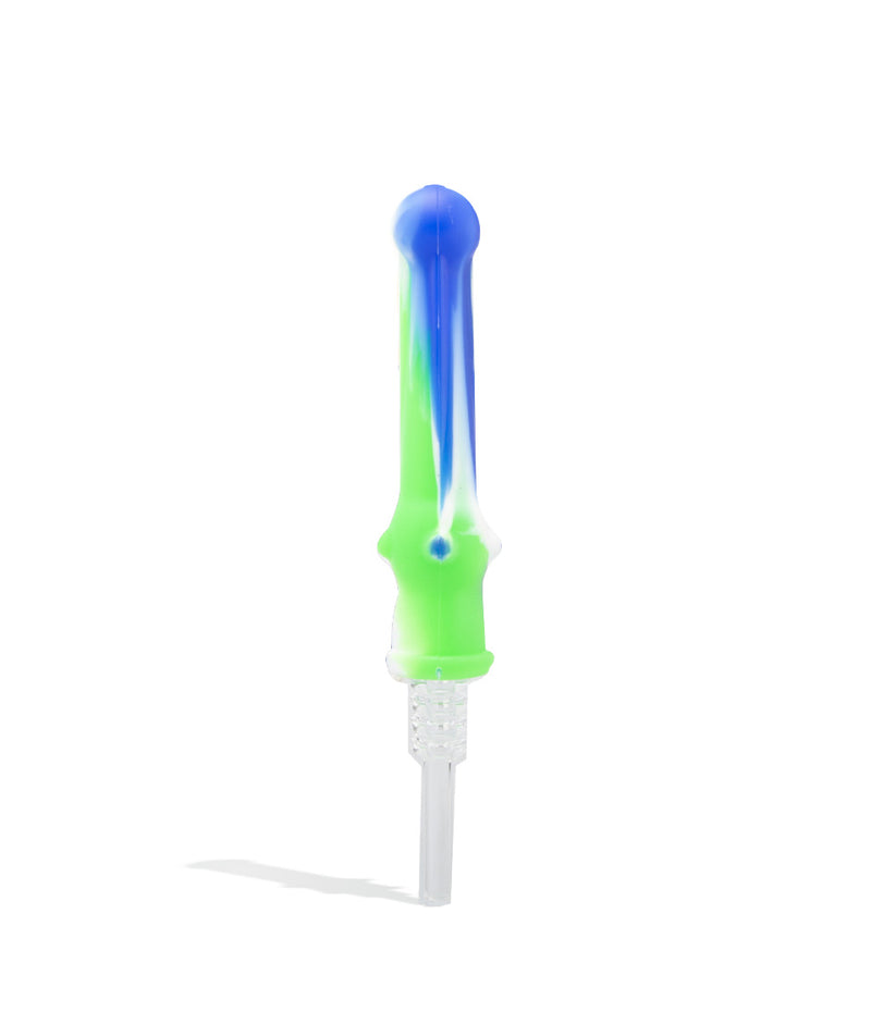 Green/Blue 14mm Silicone Nectar Straw with Quartz Tip on white background