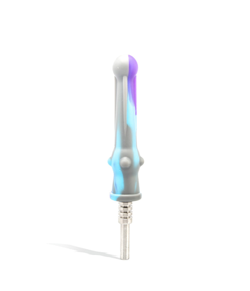 Grey/Purple/Blue 14mm Silicone Nectar Straw with Titanium Tip on white background
