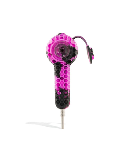 Purple/Black 2 in 1 Silicone Hand Pipe and Nectar Straw with 10mm Stainless Steel Tip on white background