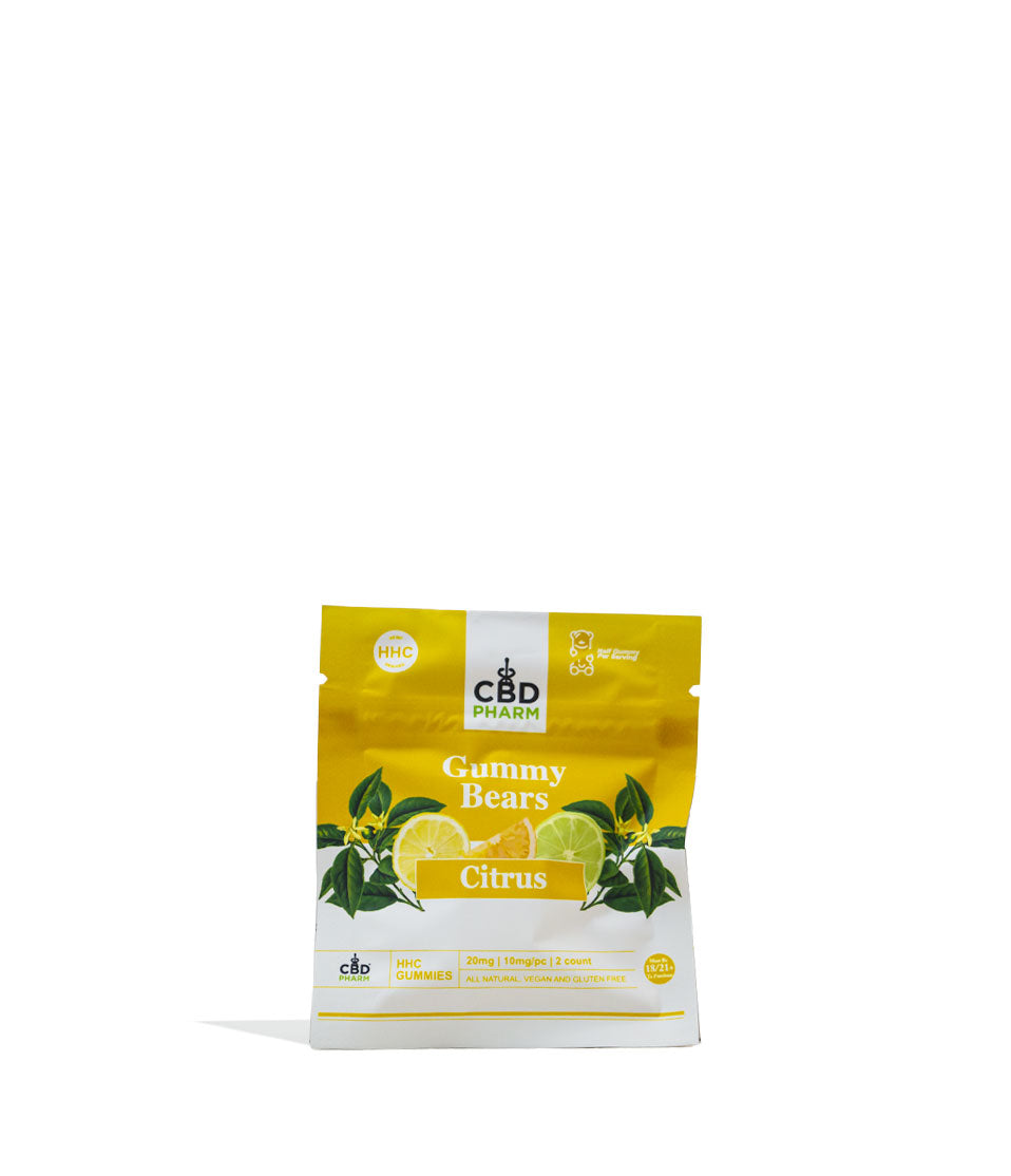 Single Pack Citrus CBD Pharm 20mg HHC Gummies on white studio background