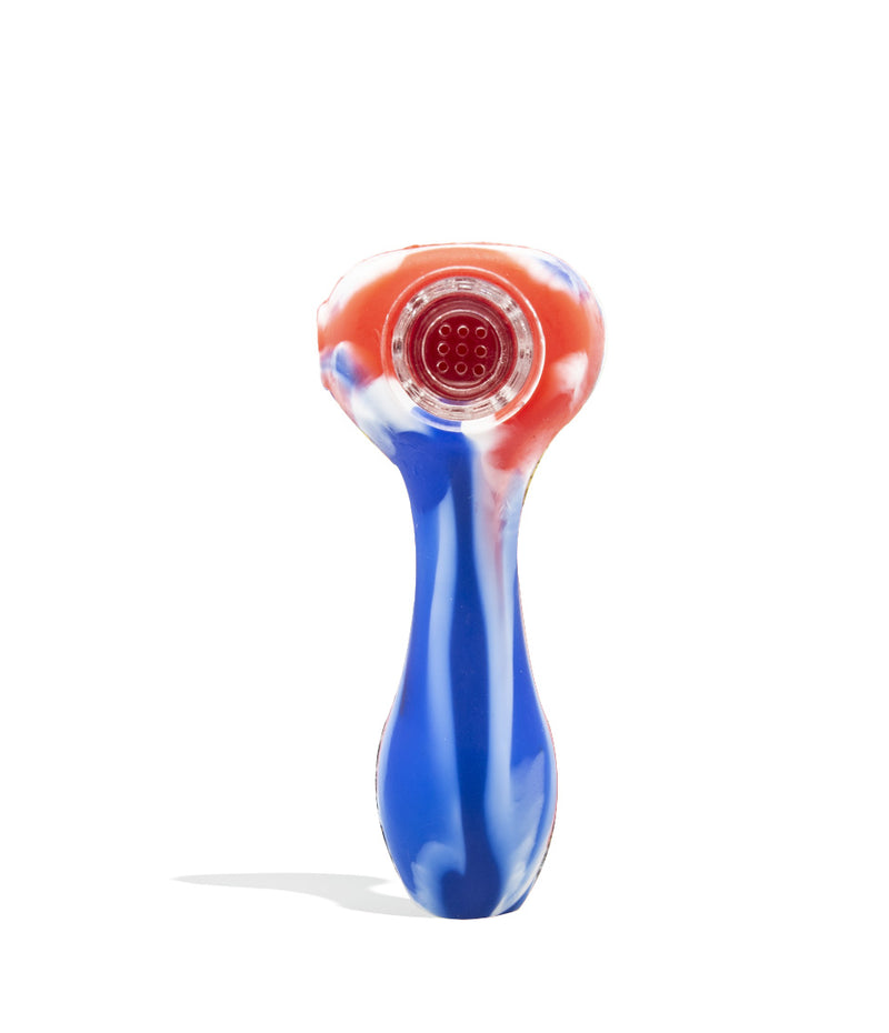 Blue/Red/White 5 inch Silicone Hand Pipe with Glass Bowl on white background