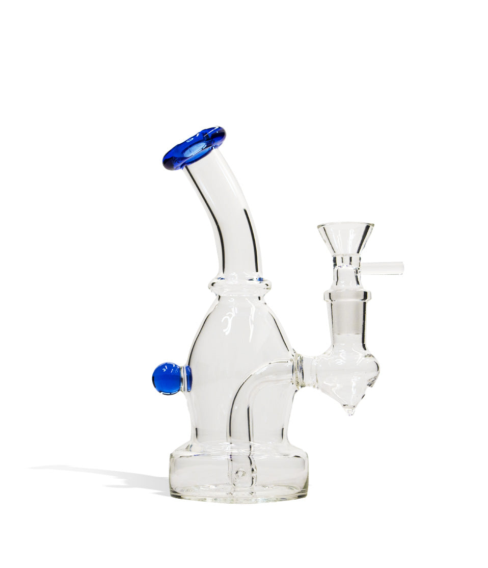 Dark Blue 6 Inch Glass Water Pipe with Colored Lip on white studio background