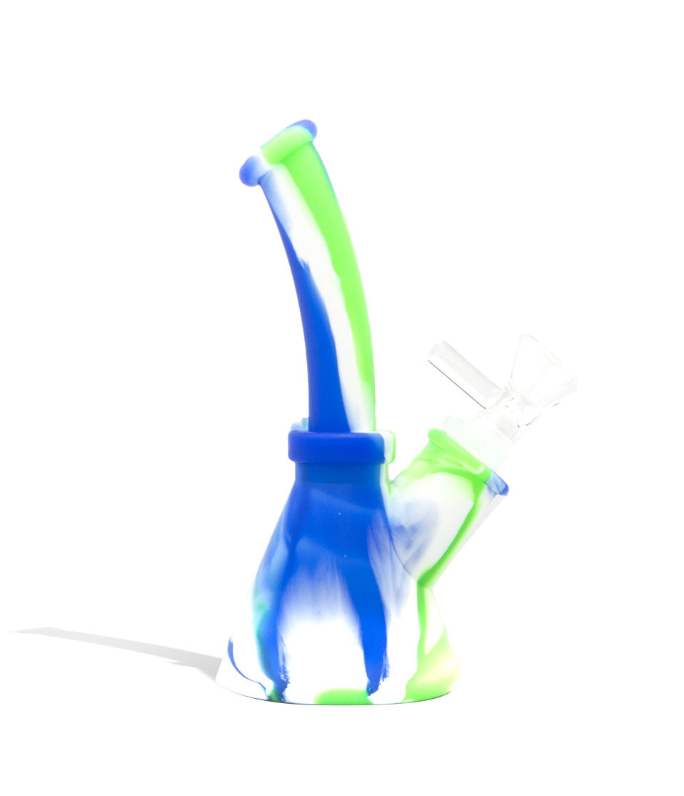 Blue/White/Green 7 inch Silicone Water Pipe w/ Silicone Downstem and Glass Bowl