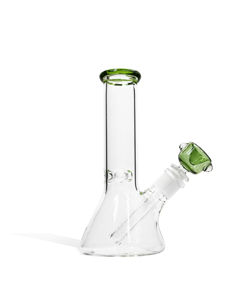 Green 8 inch Beaker Water Pipe with Ice Pinch and Colored Bowl on white background