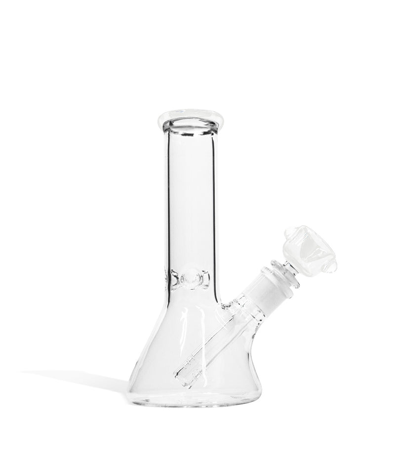 White 8 inch Beaker Water Pipe with Ice Pinch and Colored Bowl on white background