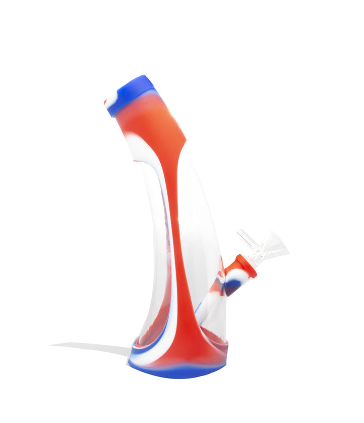 Red/White/Blue 9 inch Silicone Water Pipe with Glass Body and Silicone Down Stem on white background
