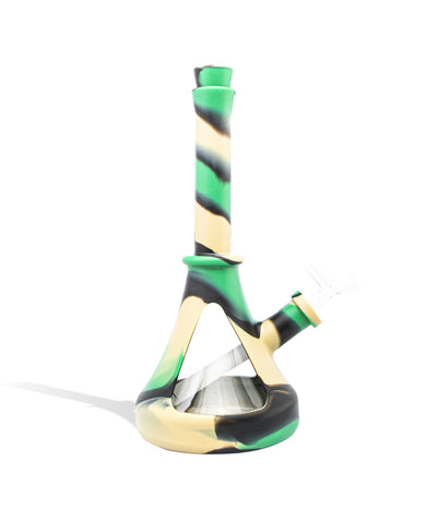 Brown/black/Green 9 inch Silicone Waterpipe with Glass Body on white background