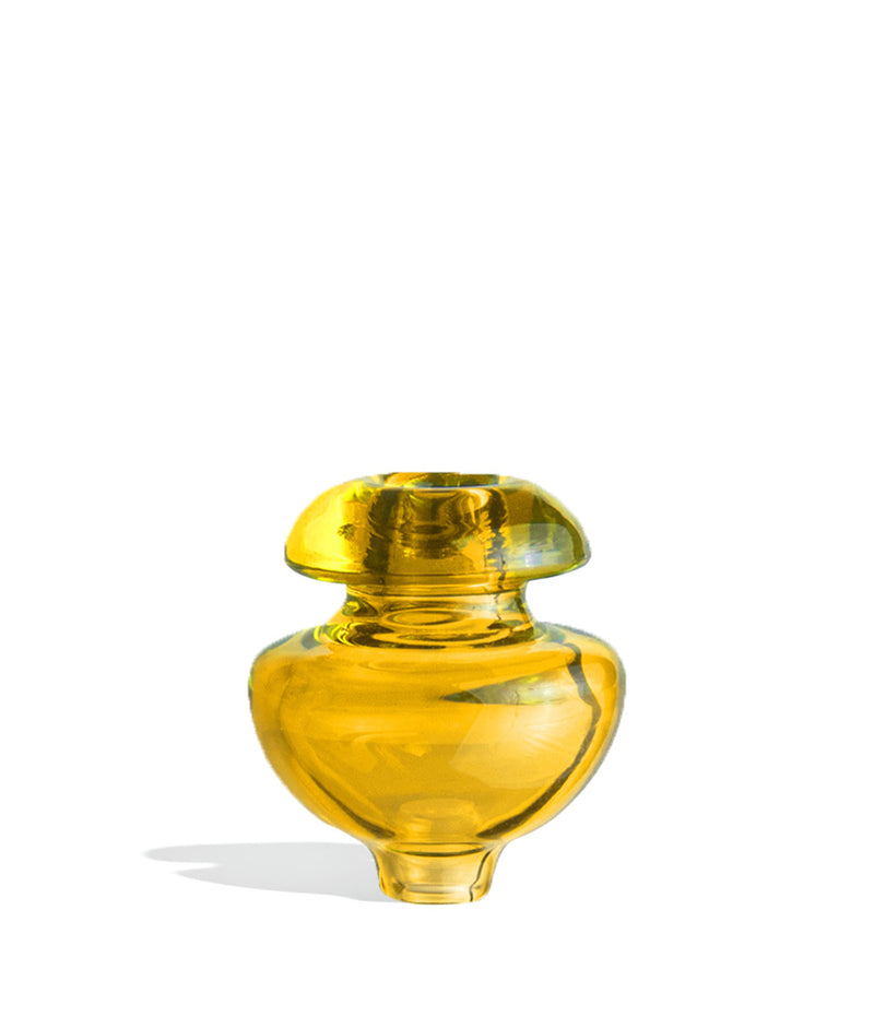 Yellow Puffco Peak Ball Cap and Tether Directional Ball Cap on white studio background