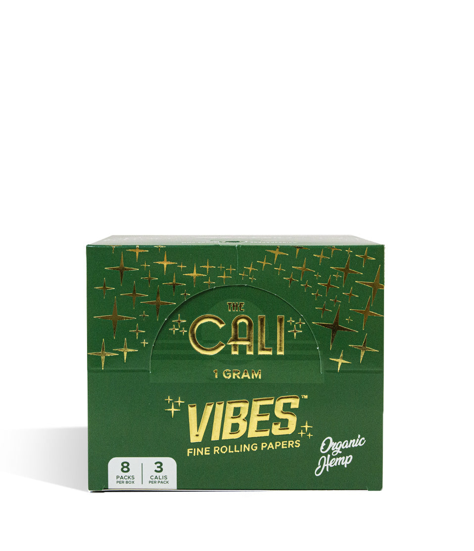 Organic Hemp 1 Gram Vibes The Cali Pre Rolled Cone Display 8 3pks per Display on white studio background