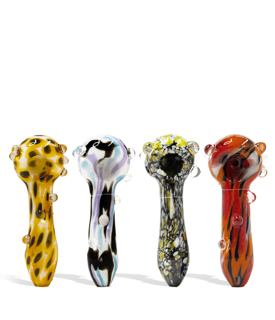 Empire Glassworks Assorted Psychedelic Spoon Handpipe 4pk all handpipes on white background