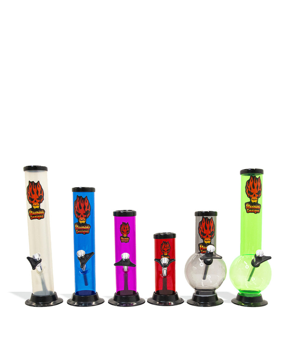 individual water pipes 6, 8, 10 inch Assorted Color Acrylic Water Pipes Basic Display Kit 18pk on white background
