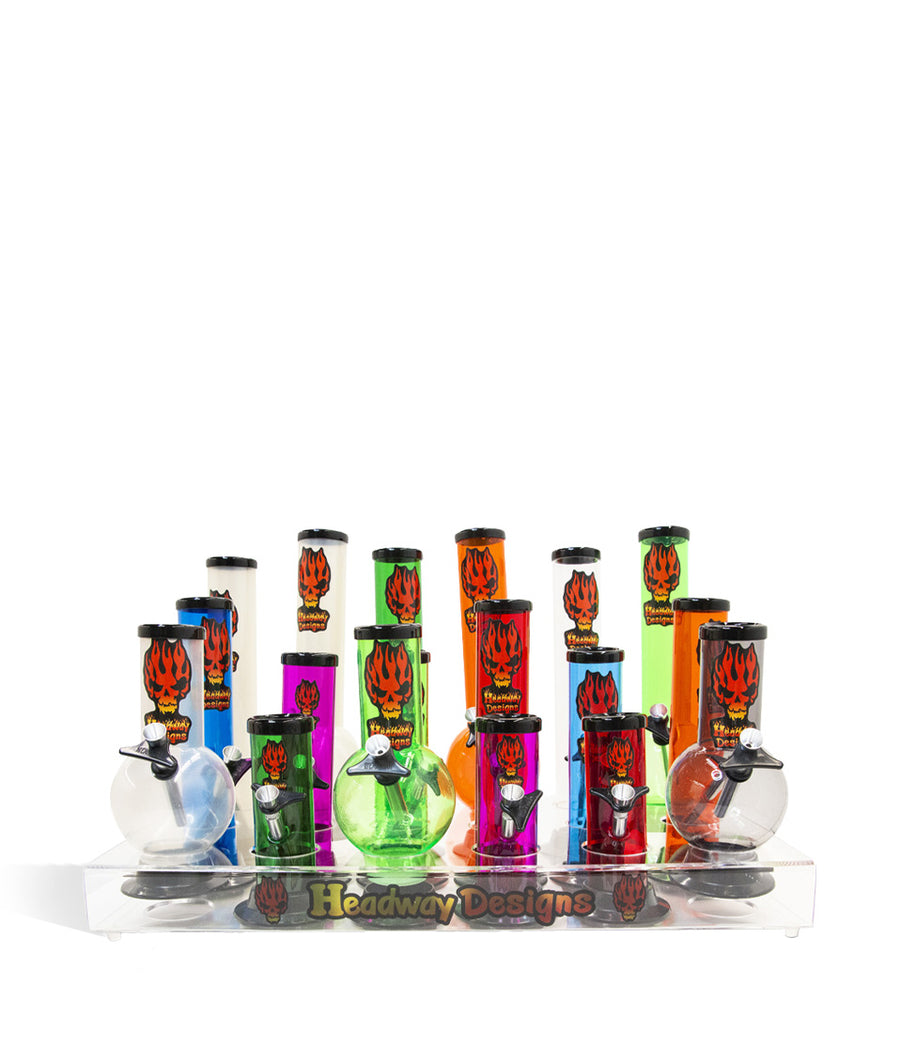 front view 6, 8, 10 inch Assorted Color Acrylic Water Pipes Basic Display Kit 18pk on white background