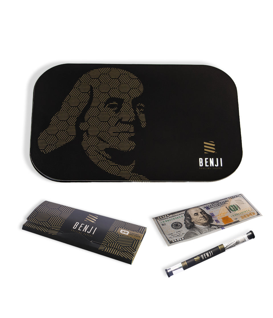 Art Franklin Benji OG Metal Rolling Tray with Magnetic Lid Kit on white background