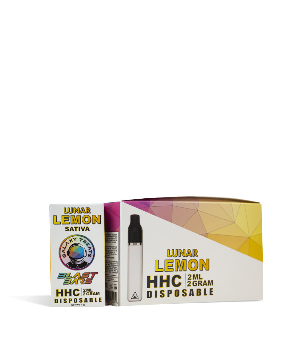 Lunar Lemon Galaxy Treats Blast Bars 2g HHC Disposable 5pk on white studio background