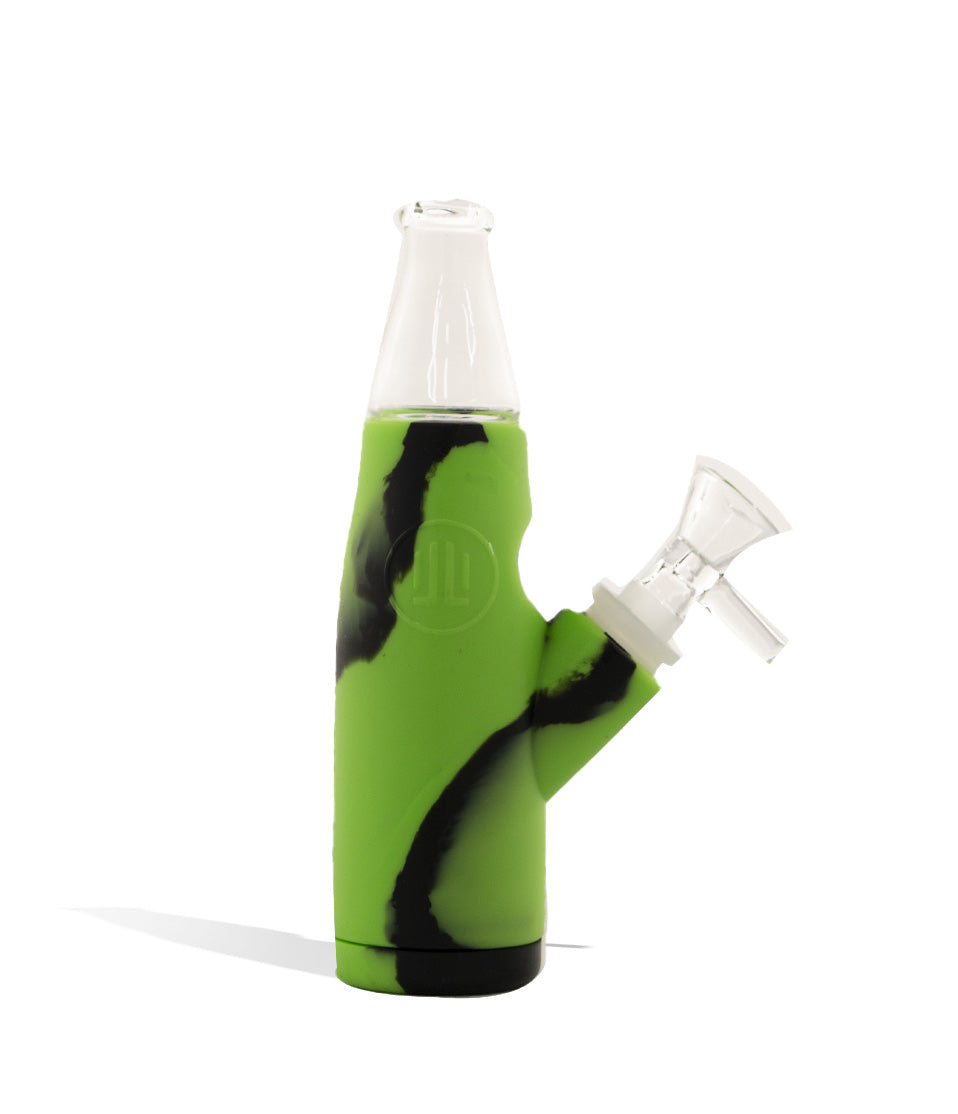 Green/BlackBottle Shaped Silicone Waterpipe on white background