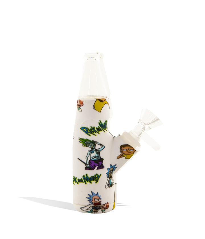 Rick n Morty Bottle Shaped Silicone Waterpipe with Custom Designs on white background