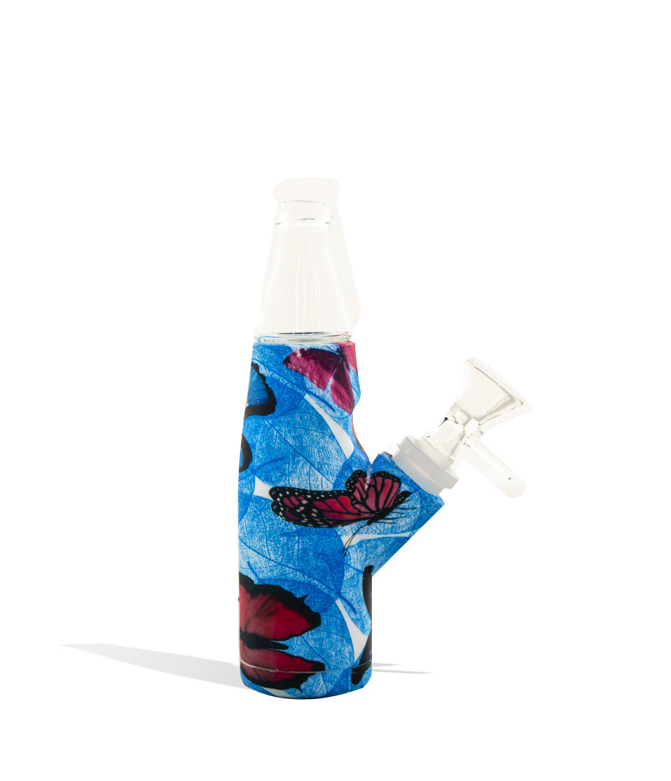 Butterfly Bottle Shaped Silicone Waterpipe with Custom Designs on white background