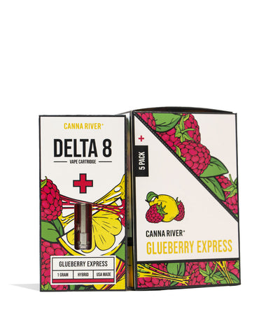 Glueberry Express Canna River 1g D8 Cartridge 5pk Front View on White Background
